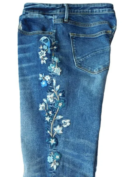 DRIFTWOOD Audrey High Rise Straight Leg Embroidered Jean | Floral | VGUC | 32 - Picture 6 of 11